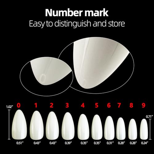 500Pcs Medium Almond Fake Nail Tips Full Cover Clear Acrylic Nails Press on Nails for DIY Nail Art, 10 Sizes (Natural) - color: A-almond-natural