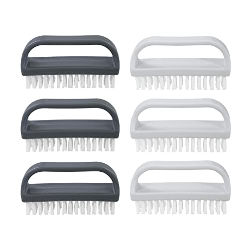 Superio Stiff Nail Brush Cleaner with Handle 6 Pack, Durable Scrub Brush, Clean Toes, Fingernails- Hand Scrubber- All-Purpose Cleaning Brush for Home, Kitchen, Work- Stiff Bristles (Black and White) - color: 6 Pack White Smoke/Grey