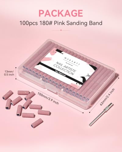 Makartt Nail Drill Bits Sanding Bands - 100 Pcs 180 Grit File Set(Pink） - size: 180 Grit