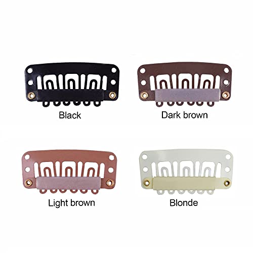 24 pcs/lot 6-Teeth U-Shape Snap Hair Extensions Clips Metal Wig Clips with Rubber for Hairpiece Hair Extensions (3.2cm Blonde) - color: Blonde, style: 32mm 24pcs U-shape