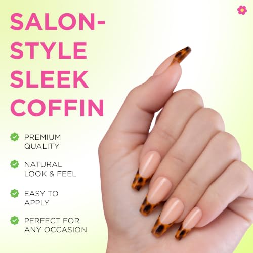 PaintLab Tortoise Shell Press On Nails, Sleek Coffin Square, 30pcs Nail Kit - color: Tortoise Chic