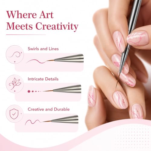 5Pcs Metallic Nail Liner Brushes,Liner Brushes for Nails