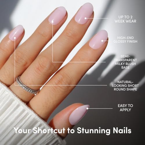 Glamnetic Press On Nails - Short Round, Glossy Fake Nails 30 Pc Full Kit - color: 1D - Pink Blush