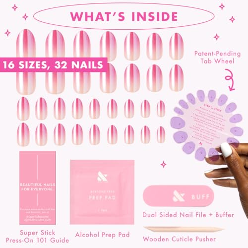 Olive & June Effects Super Stick Press-On Nails, Pink Chrome Gradient - color: Pink Chrome Gradient (Pack of 1)