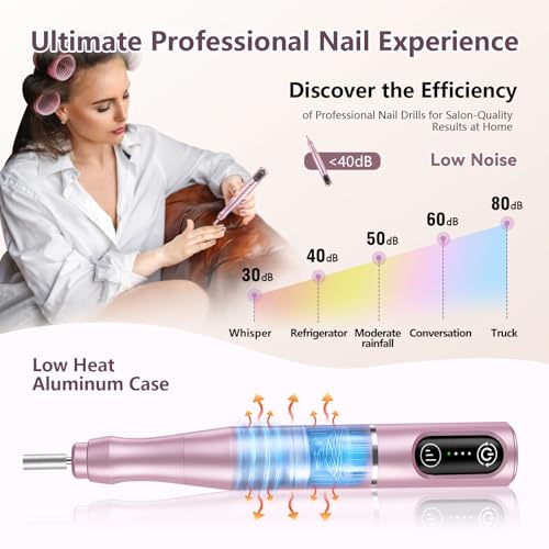 TUOBEO Cordless Nail Drill Electric Nail File Kit, Rechargeable Efile Set - color: Pink
