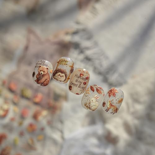 Fall Nail Stickers - Maple Leaf Squirrel Deer - color: Color-11