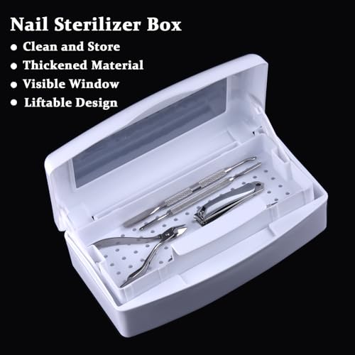 SUTOKAKA Nail Tool Sterilizer Box Plastic Disinfectant Container, White - color: Liftable White