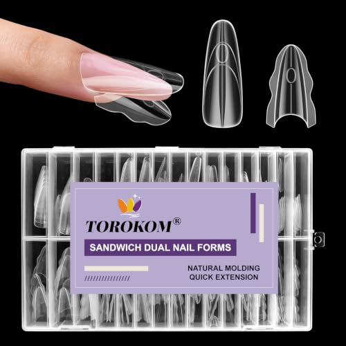 TOROKOM Sandwich Nails Dual Forms for Builder and Poly Nail Gel Extensions - color: Almond