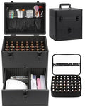 Professional Nail Polish Organizer & Storage Case, Double Layer Travel Nail Supplies Container Holds 96 Bottles & Full Size Nail Lamp, Multi-functional Aluminum Box for Nail Tech, Tattoo & Makeup