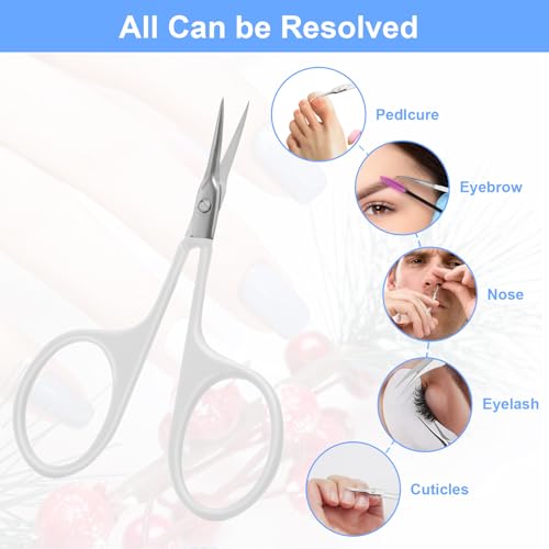 CGBE Cuticle Scissors, Extra Fine Curved Eyebrow Scissors, White - color: White