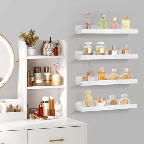 4 Pack 15 Inch White Acrylic Floating Wall Shelves, Kids Bookshelf - color: 15in-whtie