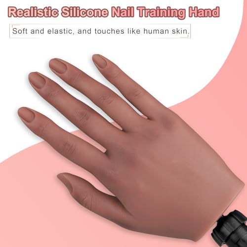 Practice Hand for Acrylic Nails，Nail Practice Hand with Stand Bracket, Flexible Bendable Silicone Nail Practice Fake Hand, Nail Training Mannequin Hand for Acrylic Nails for Beginners, Nail Tech - color: 5#
