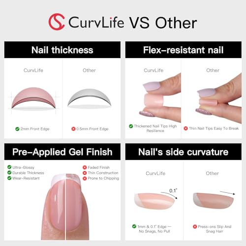 CurvLife Medium Coffin Ombre Press On Nails, Gradient Glow Pink, Soft Gel - color: Gradient Pink