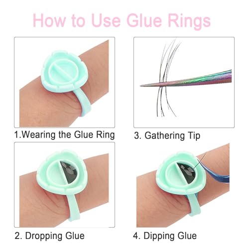 Glue Rings for Eyelash Extension, 300 PCS Glue Rings Lash Extension Supplies Lash Rings for Glue, Disposable Glue Cups Eyelash Glue Holder Lash Extension Glue Rings, Lash Fan Blossom Glue Cups, Green - color: green