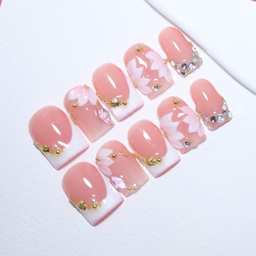 Handmade Short Square French Press On Nails | Reusable&Salon Quality-O912,S - color: O912, size: S