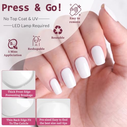 Short White Press on Nails Square Fake Nails Press ons White Glue Nails - color: White