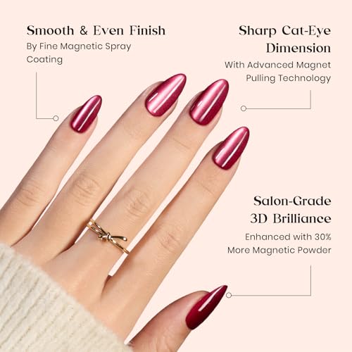 Beetles Cat Eye Nails Kit - 7 Colors Medium Almond Press On Nails, 224 Pcs - color: D - Midnight CatEye - M