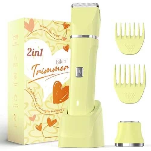 Risina Bikini Trimmer for Women - Bikini Shaver, Wet/Dry Electric Razor for Women, Dual Head Trimmer for Bikini Line and Underarms, IPX7 Waterproof, Cordless Rechargeable, Birthday Gifts for Women - color: Yellow