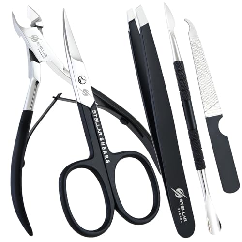 5-in-1 Cuticle Trimmer Set – Professional Cuticle Nipper, Scissors, Pusher, Tweezer & Nail File – Stainless Steel Manicure Pedicure Kit for Women, Salon & Home Nail Care (Matte Black) - color: Matte Black