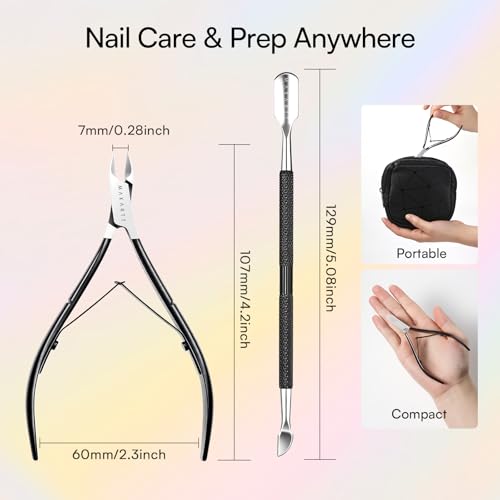 Makartt 7mm Black Sharp Cuticle Nipper and Pusher Set, Stainless Steel - color: Black