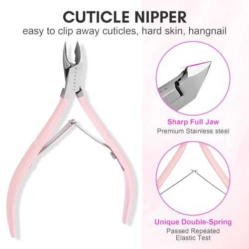 Makartt 3 Pcs Pink Cuticle Nipper Set, Stainless Steel Pusher & Scraper - size: Pink-3pcs