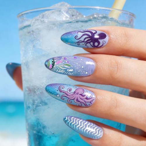 6 Sheets Nail Stamping Plate Nautical Sea Nail Art Stamp - color: Marine Life Elements