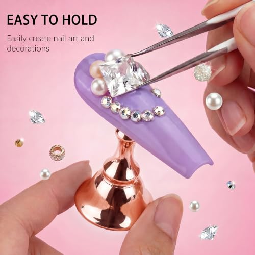 Nail Stand for Press Ons, Acrylic Magnetic Nail Tips Practice Holder,100 Pcs Reusable Double-Sided Tape Dot for Home DIY Salon Painting Nails Stand kit (Rose Gold) - color: Rose Gold A