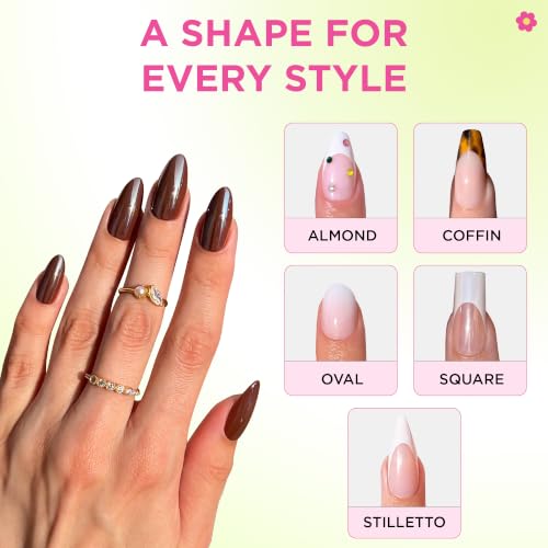 PaintLab Chrome Chocolate Brown Press On Nails, Medium Almond 30pc Nail Kit - color: Chocolate Glaze