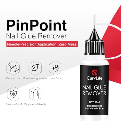 Curvlife 20ml（2pcs）Pinpoint Nail Glue Remover for Press on, Multi-Functional Remover for Nails Tips, Non-Acetone Nail Polish Remover, Gentle Glue Remover for Gel x Nails - size: 0.6 Fl Oz (Pack of 1)