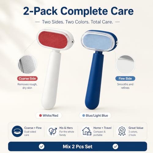 Double-Sided Foot Scraper, Stainless Steel Callus Remover, 2PCS White+Blue