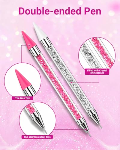 Rhinestone Picker Tool Set - Dual-Ended Wax Pen & Precision Tweezers for Nail Art, Bedazzling, Tumblers & DIY Crafts - Easy Gem & Crystal Placement Accessories With 4 Extra Wax Head (Pink) - color: Pink