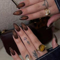Brown Ombre Press on Nails Medium Almond False Nails 24Pcs - color: style-19