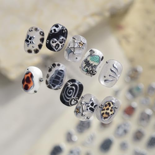 1 Sheet Animal Print Nail Art Stickers with Leopard Snake Cow Prints 5D Embossed Self Adhesive Nails Decals Sliver Edges Design with Star Irregular Shapes Nail Supplies for Women Manicure Decorations - color: Animal Print