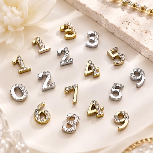 20 Pcs Numbers Nail Charms Gold Silver Flatback Numbers Nail Rhinestones - color: Shining Silver