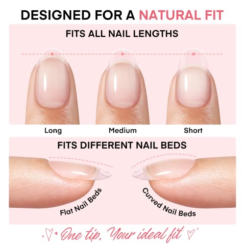 UNA GELLA Gel Nail Tips Short Oval Round Nails,150pcs 15sizes Pre-etched