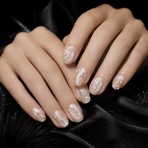 Gold Silver Nail Stickers Metal Feather Nail Decals for Acrylic Manicure - color: Color18