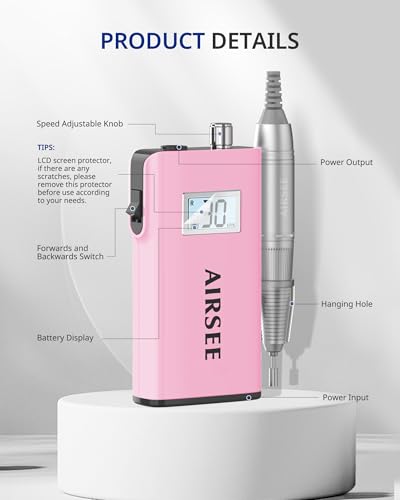 AIRSEE Rechargeable 30000RPM Electric Nail Drill,Salon Home Use,E8 Pink - color: E8 Pink