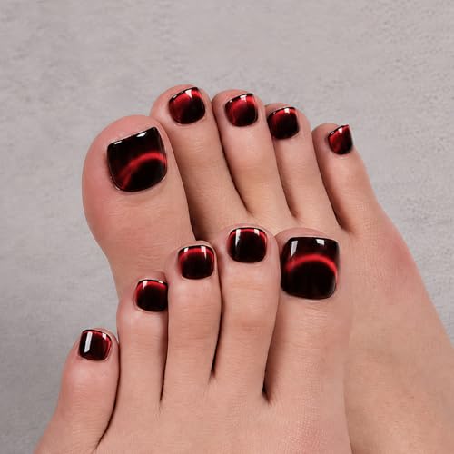 Nail Reformation Press On Toenails Burgundy Red Short Square Fake Toe Nails - color: Crimson Night