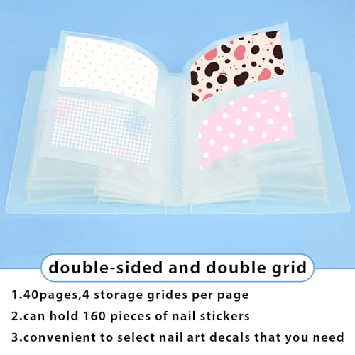160 Slots Nail Art Sticker Storage Book Artistic Sticker Album Organizer Empty Decals Collecting Album Binder Empty Display Book DIY Nails Arts Supplies Display Holder Organizer Tools Stickers Holder