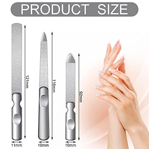 3 Pcs Stainless Steel Nail File Kit with Leather Case, Double Sided, Pink - color: Pink