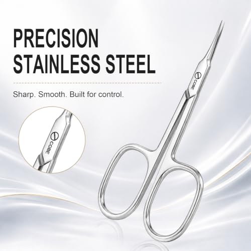 CGBE Curved Cuticle Scissors, Extra Fine Pointed Tip, for Russian Manicure - color: ['Silver']