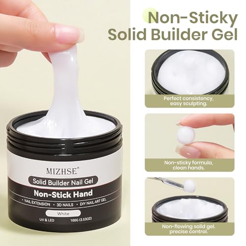 MIZHSE White Solid Builder Gel for Nails, Sculpting Gel Non-sticky Hand - color: 100g White