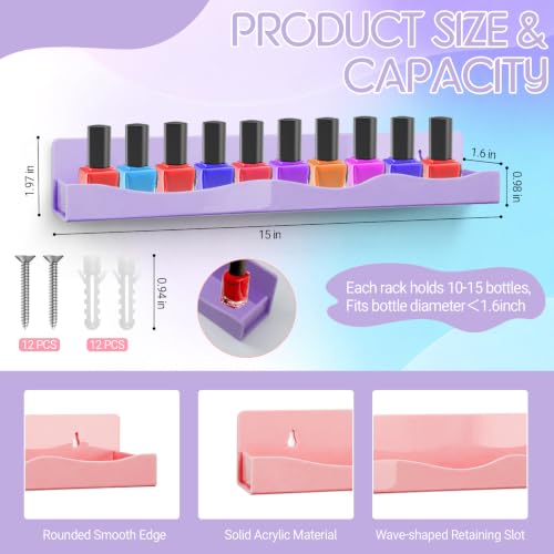 15" Nail Polish Wall Rack 6 Pack, Wall Mounted Organizer Holds 66+ Bottles - color: 6 Colors-standard