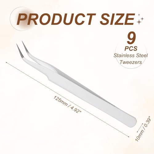 HARFINGTON 9pcs Curved Pointed Craft Tweezers with Protective Cover White - color: White