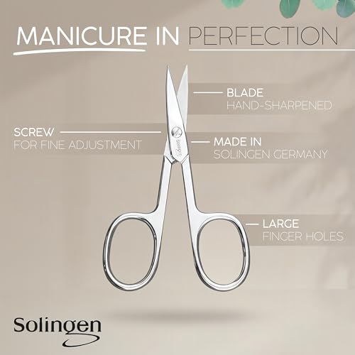 Solingen Nail Scissors Curved Blade – Precision German Steel for Fingernails & Toenails, Manicure & Pedicure, Extra Sharp with Stylish Storage Case - color: Brown Nail