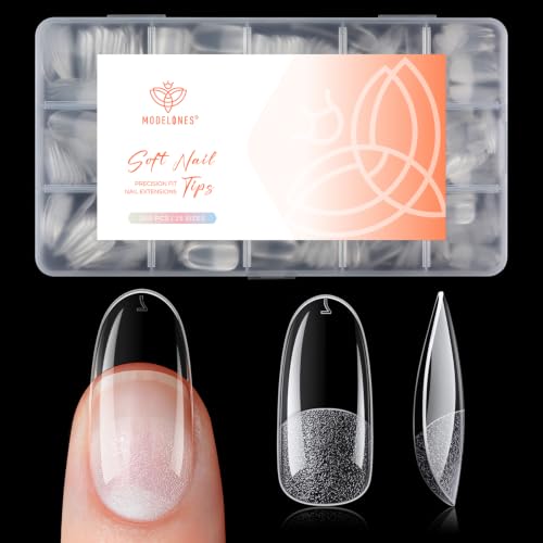 Modelones Medium Round Nail Tips 360pcs Soft Pre-etched Oval Press On Nail - color: A8-Medium Round Oval