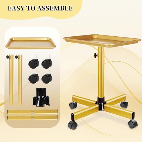 Salon Tray on Wheels,Gold Salon Rolling Tray,Tattoo Tray - color: Gold