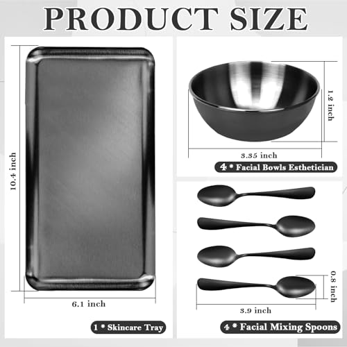 9 PCS Black Esthetician Supplies 4 Black Facial Bowls Esthetician 4 Facial Mixing Spoons Facial Mask Mixing Bowl Large Stainless Steel Skincare Tray Esthetician Spoons for Skin Care Face Mask - color: Black