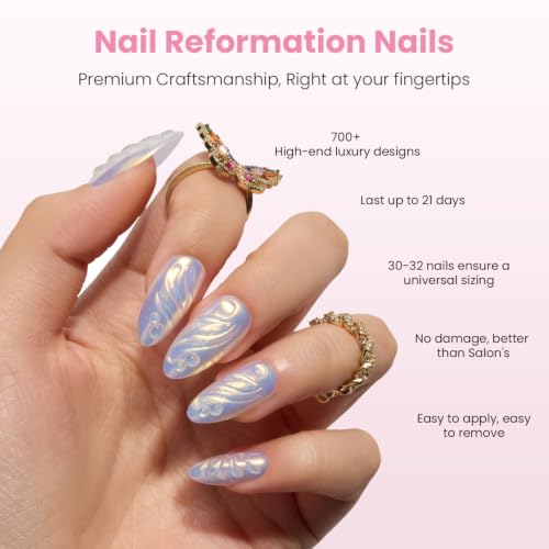 Nail Reformation Pearl Tide Press On Nails, Medium Almond, 15 Sizes 30Pcs - color: Pearl Tide
