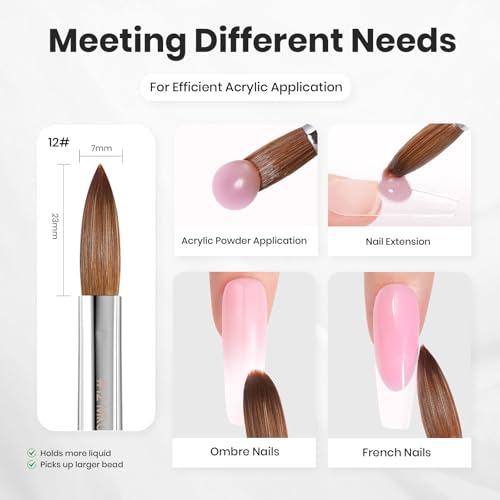 Beetles Pro 1-Pcs Acrylic Nail Brush – Professional Pure Bristles Kolinsky - color: C-Silver-2